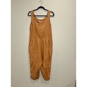Black Crane 100% Linen Overall Jumpsuit Rust TerraCotta color Natural Boho Small